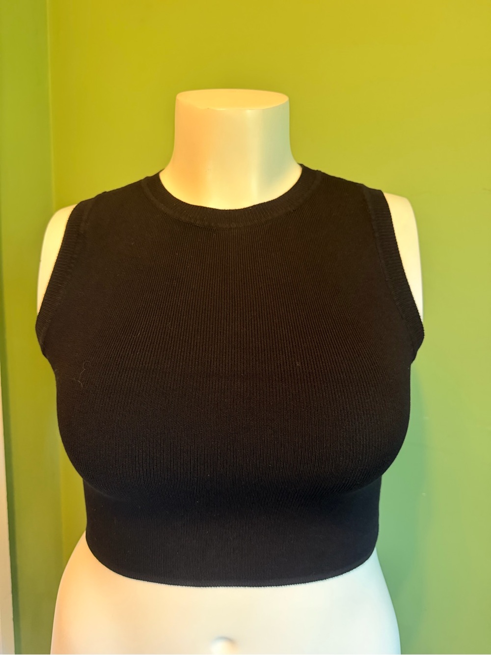 Black Ribbed Sleeveless Crop Tank Top - Women